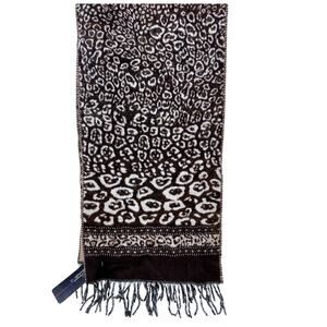 V. Fraas Cashmink Scarf Brown Leopard Print Scarf with Fringe NWT